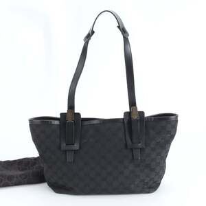 Gucci GG Canvas 106241 Leather Shoulder Bag Tote Handbag Black Women's